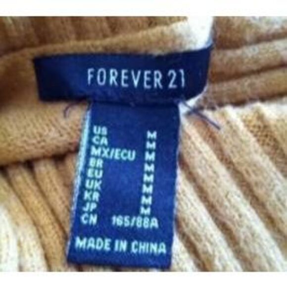 Forever 21 Mustard Turtleneck Distressed Sweater Open Shoulder Dress Size m. EU - Picture 10 of 11